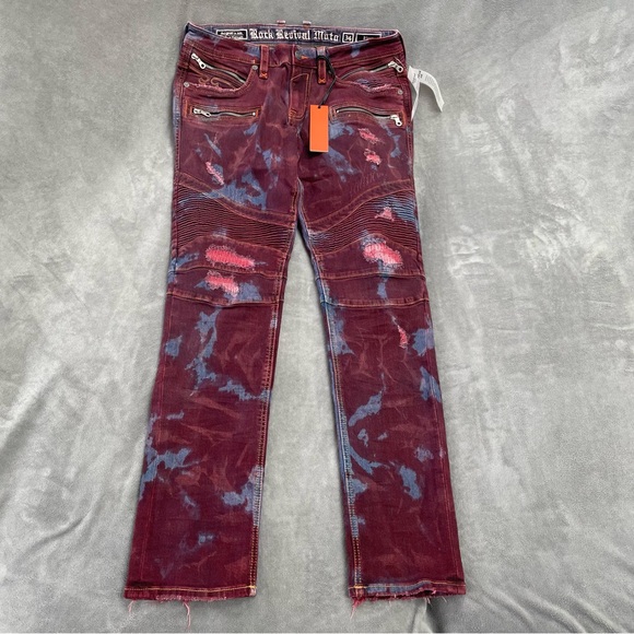 Free People Other - Rock Revival Jeans Mens Elroy Moto Biker Acid Wash Denim Size 34 NEW